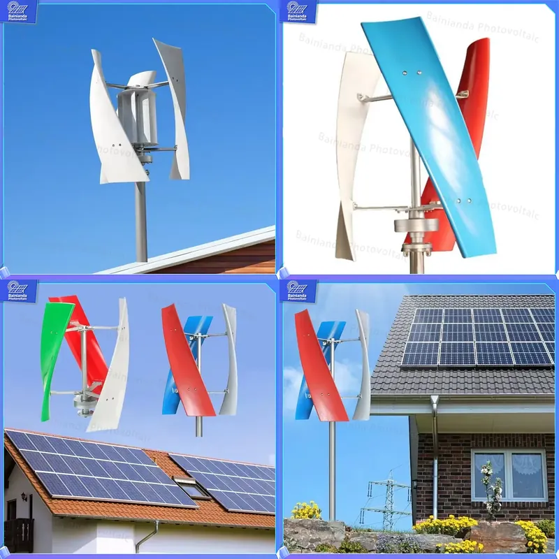 Renewable Energy Wind Solar - เครื่องกำเนิดไฟฟ้าพลังงานแสงอาทิตย์และพลังงานลมแบบไฮบริด 5KW ระบบพลังงานในบ้านแบบแกนตั้ง ชุดอุปกรณ์พลังงานนอกระบบ โซลูชันพลังงานทดแทนสำหรับ