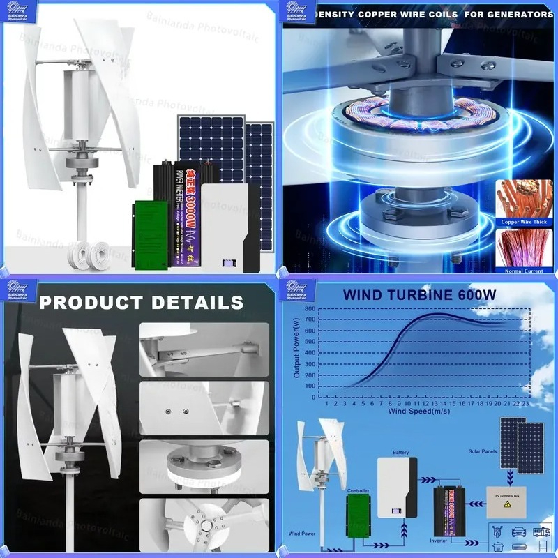 Renewable Energy Wind Solar - ระบบไฮบริดกังหันลมแนวตั้งและแผงโซลาร์เซลล์ ชุดพลังงานนอกโครงข่าย ระบบกักเก็บพลังงานในบ้าน ไฟฟ้าพลังงานทดแทน